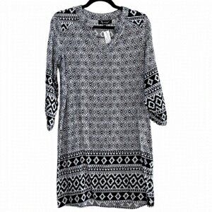 Lily Morgan Black & White Boho Print Shirt Dress Size Medium